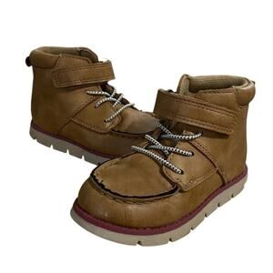 OshKosh Bgosh Boy's Ankle Booties Toddler 9M Brown Tan Lace Up Fastener Lined